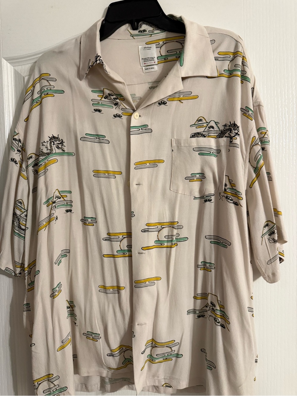 Visvim Cream Short-Sleeve Shirt with Yellow and Mint Print